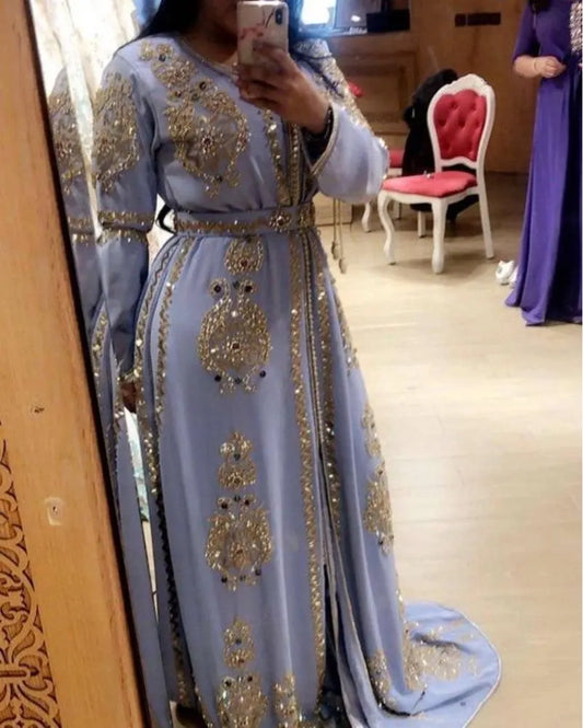 Robe de soirée de luxe pour patients, robe de soirée de mariage, robe de Rh, tout ce qui peut ac, col en V, longueur au sol, perles et appliques, naturel, livraison gratuite, M31