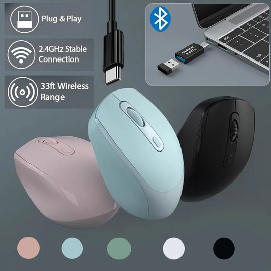 Wireless Silent Mouse Bluetooth-compatible 2.4G Dual Mode Rechargeable Optical Mouse 1600 DPI For MacBook Laptop PC Game Office